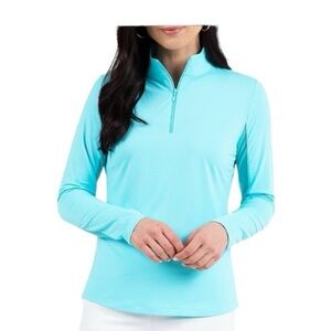 IBKUL Solid Long Sleeve Quarter Zip Top Seafoam Women’s Size XL UPF 50+
